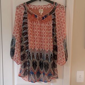 Anthro Fig & Flower BoHo bohemian Peacock blouse top M